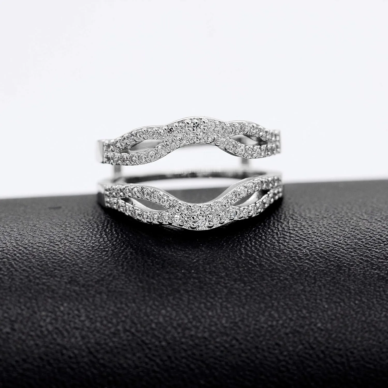 Uloveido 5 Pieces Rings Enhancer Set White Gold Plated Wedding Engagement Rings Set for Women with CZ Created Diamond Y450