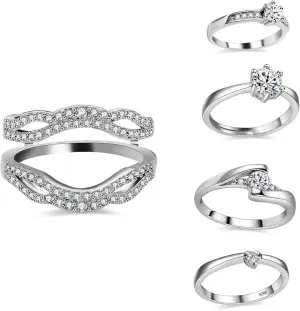 Uloveido 5 Pieces Rings Enhancer Set White Gold Plated Wedding Engagement Rings Set for Women with CZ Created Diamond Y450