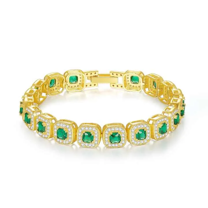 Unisex Customized 14K Gold Plated-سوار تنس زمرد