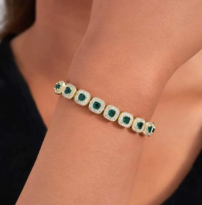 Unisex Customized 14K Gold Plated-سوار تنس زمرد