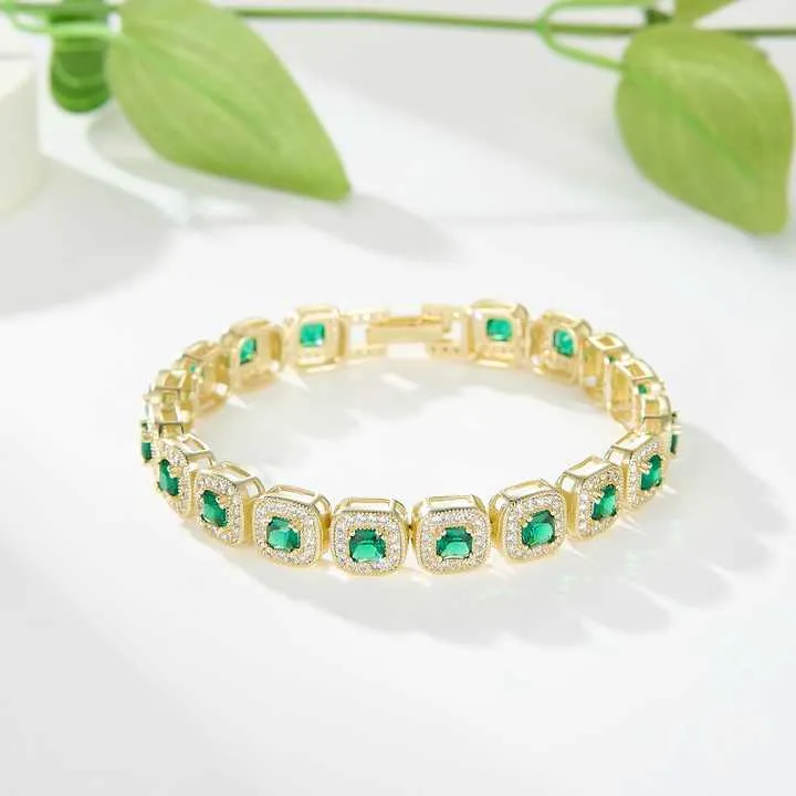 Unisex Customized 14K Gold Plated-سوار تنس زمرد