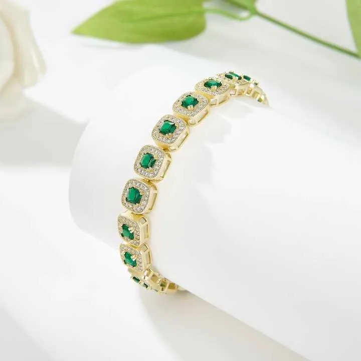 Unisex Customized 14K Gold Plated-سوار تنس زمرد