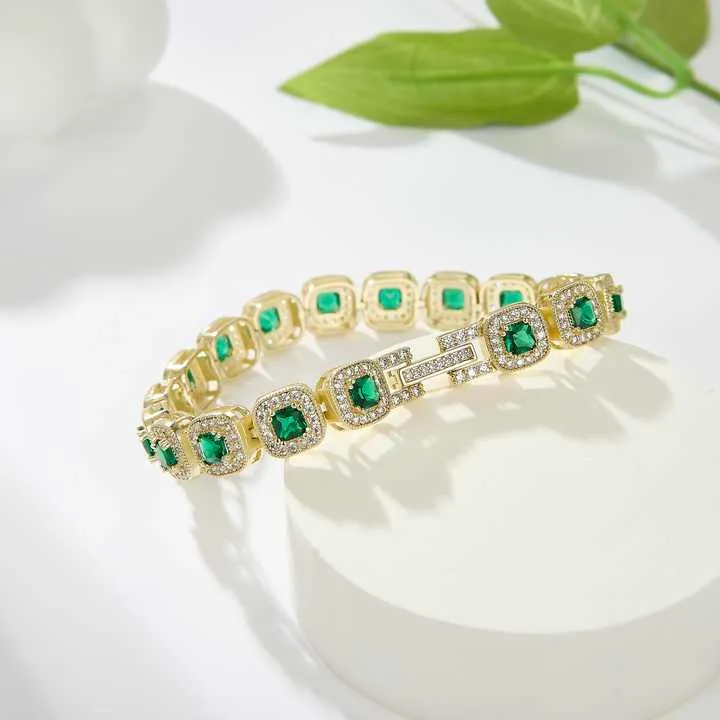 Unisex Customized 14K Gold Plated-سوار تنس زمرد