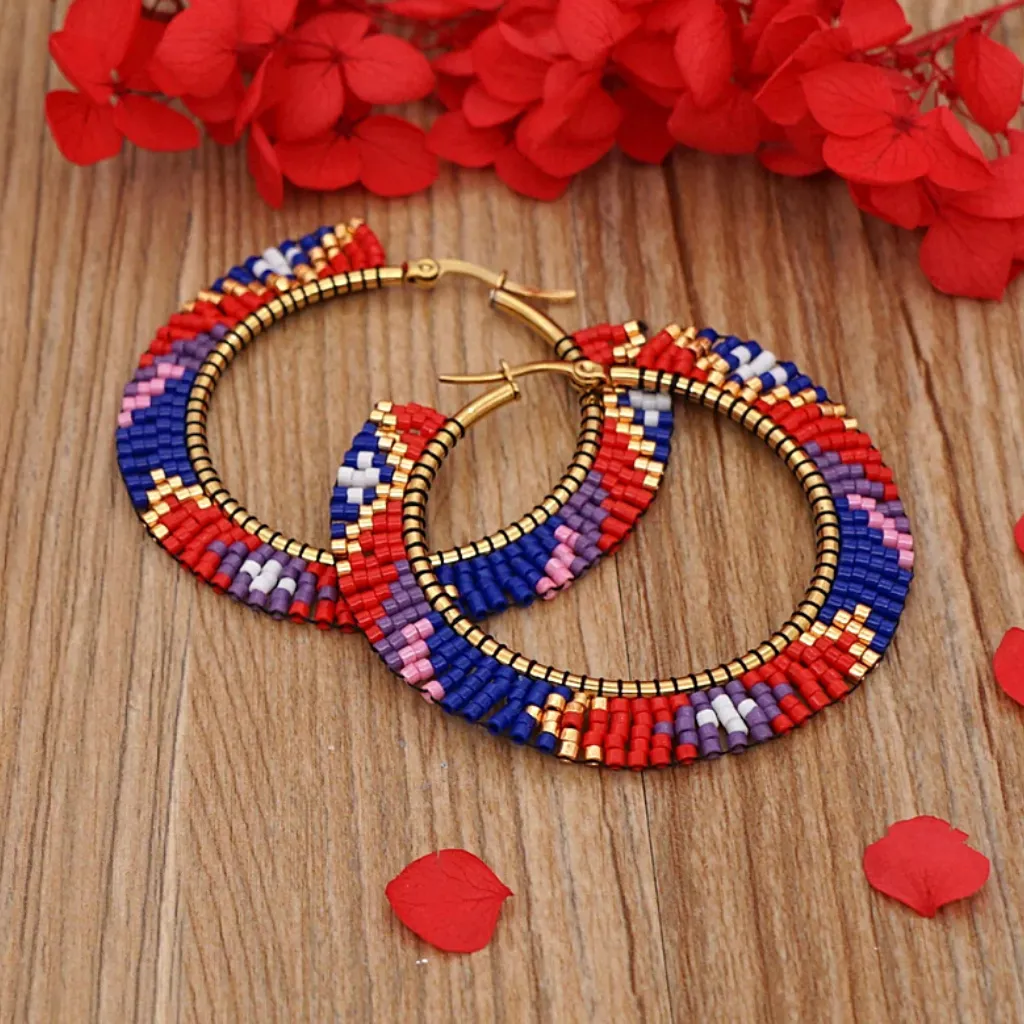 Vibrant Bohemian Miyuki Handmade Bead Hoop Earrings