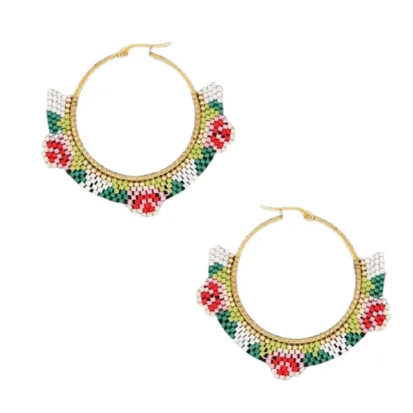 Vibrant Bohemian Miyuki Handmade Bead Hoop Earrings
