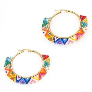 Vibrant Bohemian Miyuki Handmade Bead Hoop Earrings