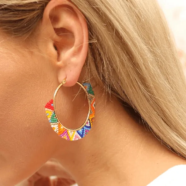 Vibrant Bohemian Miyuki Handmade Bead Hoop Earrings