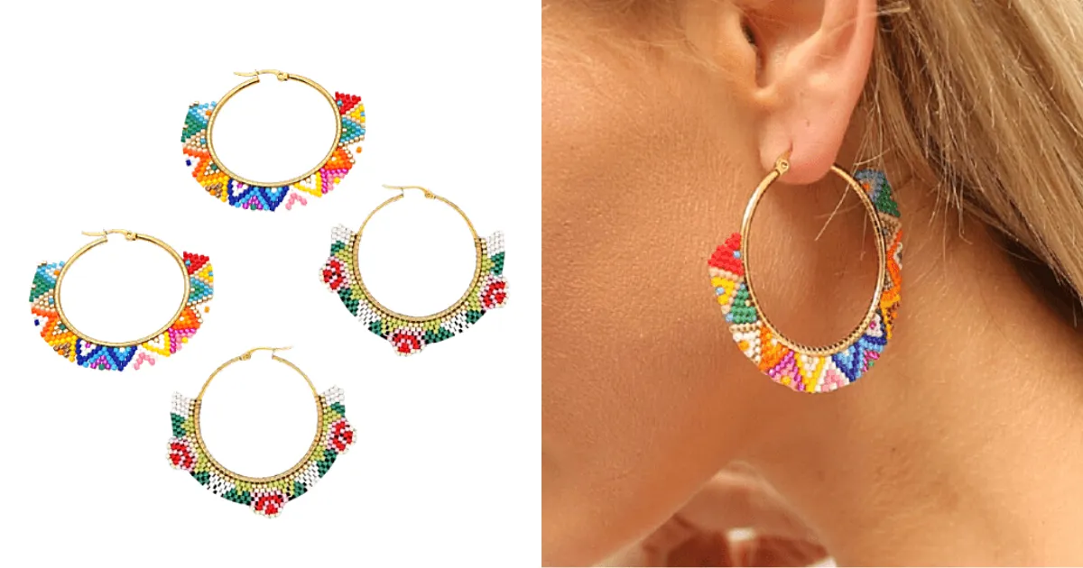 Vibrant Bohemian Miyuki Handmade Bead Hoop Earrings