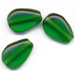 Vintage Czech emerald green flat teardrop. 11x8mm. Pkg of 12.b11-gr-0843-1