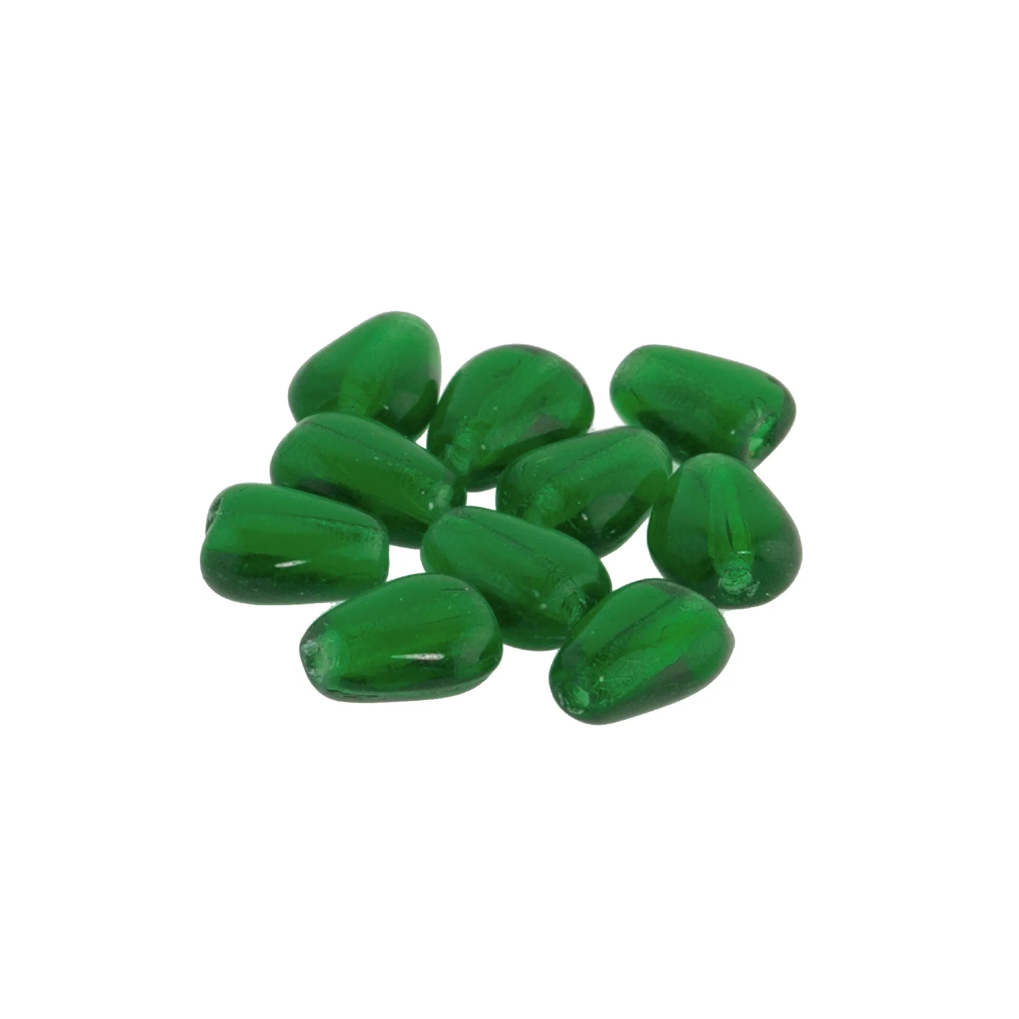 Vintage Czech emerald green flat teardrop. 11x8mm. Pkg of 12.b11-gr-0843-1
