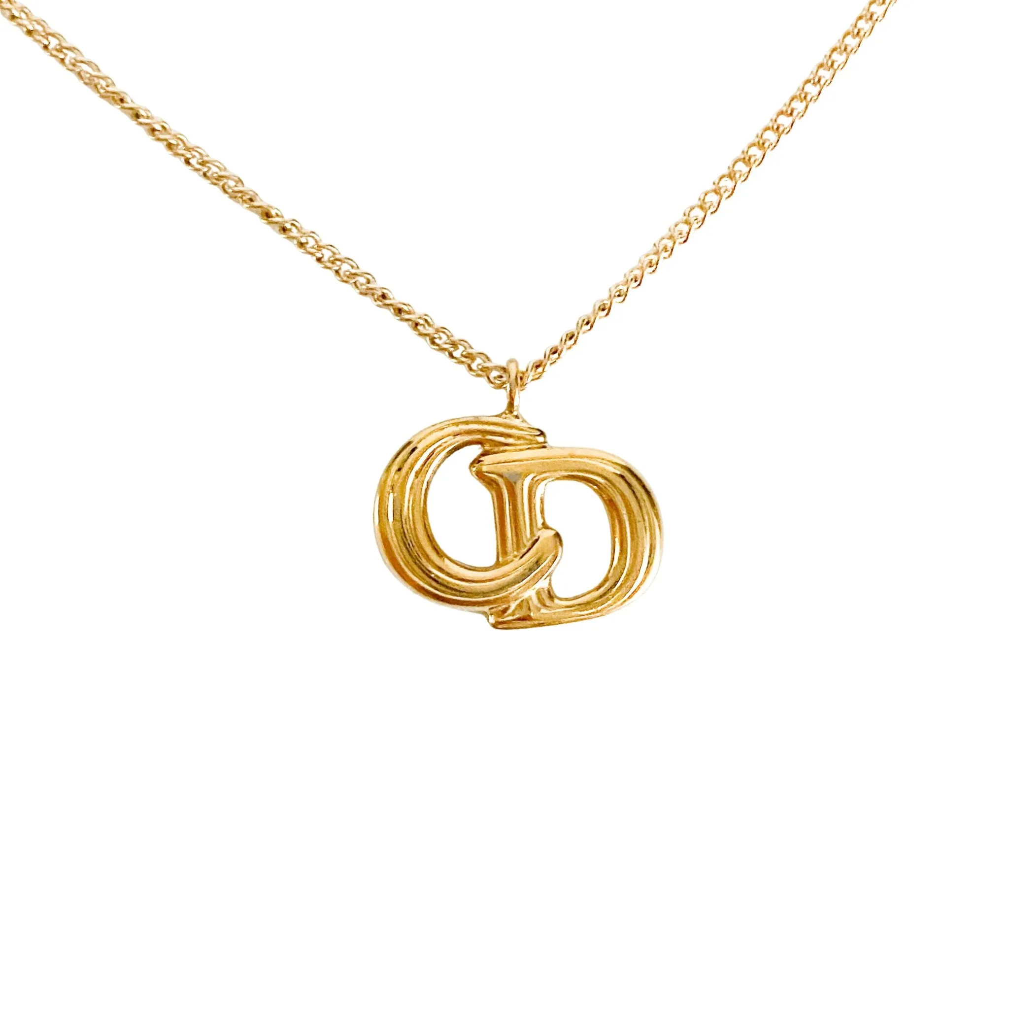 Vintage Dior Logo Plate 44cm Gold Necklace