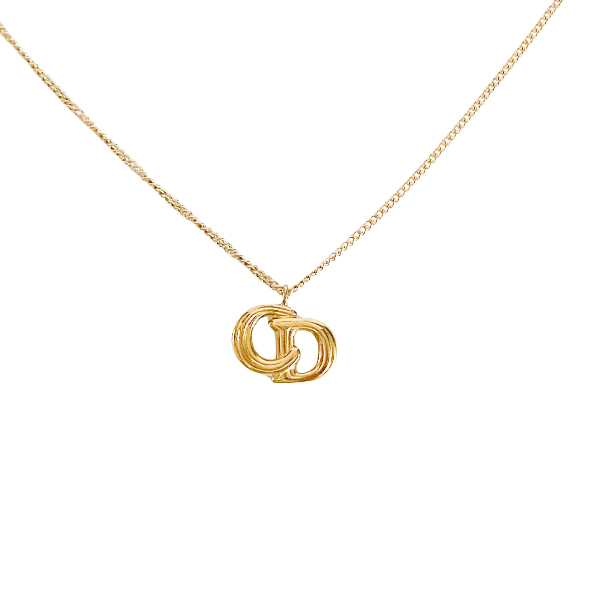 Vintage Dior Logo Plate 44cm Gold Necklace