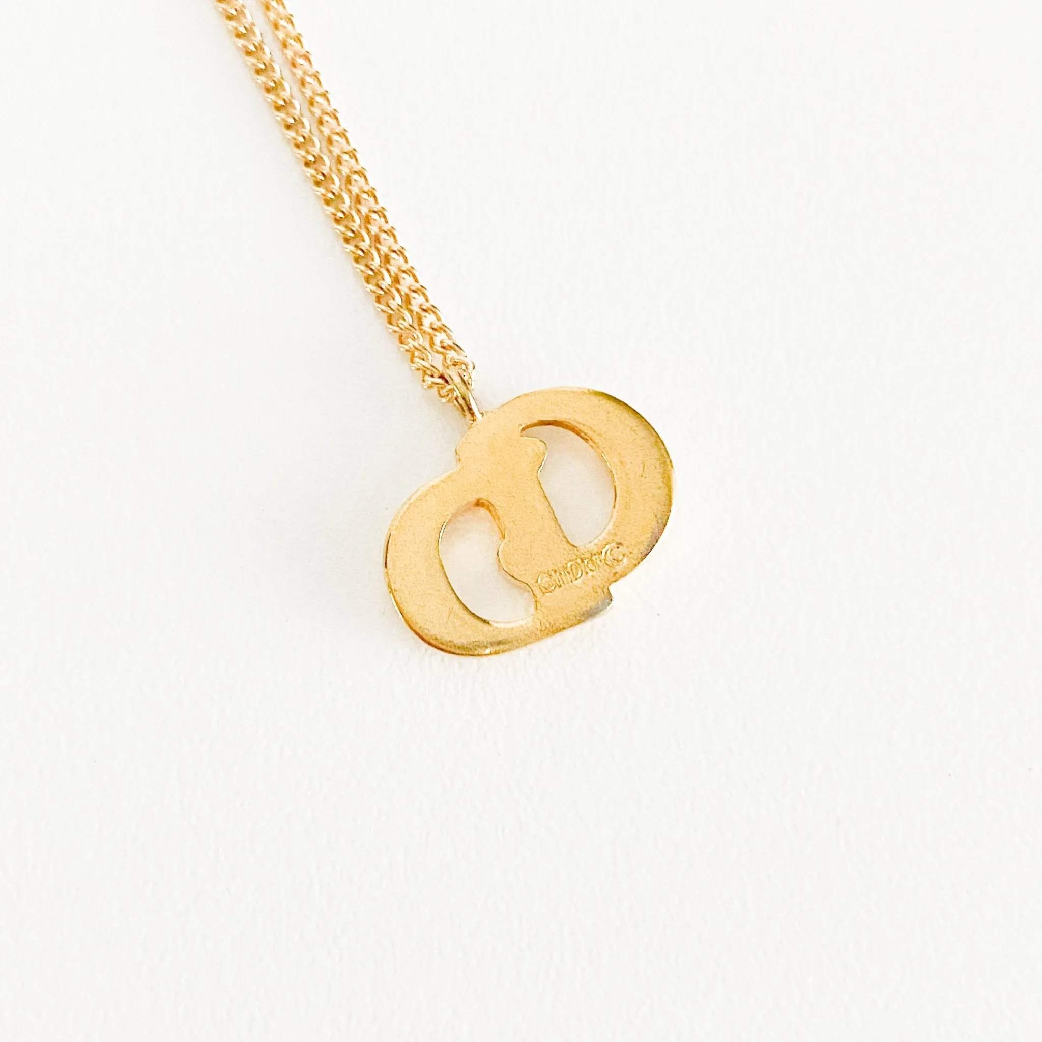 Vintage Dior Logo Plate 44cm Gold Necklace