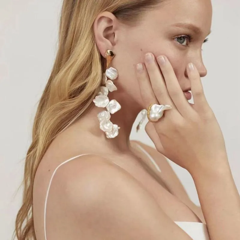 Vintage Floral Orb Fish-Tail  Baroque Pearl Rings
