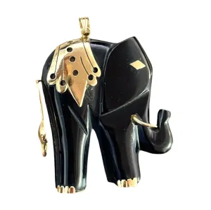 Vintage Onyx and Gold Elephant Pendant