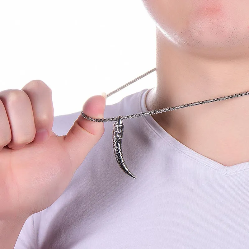 Vintage Retro Wolf Tooth Pendant with Chain