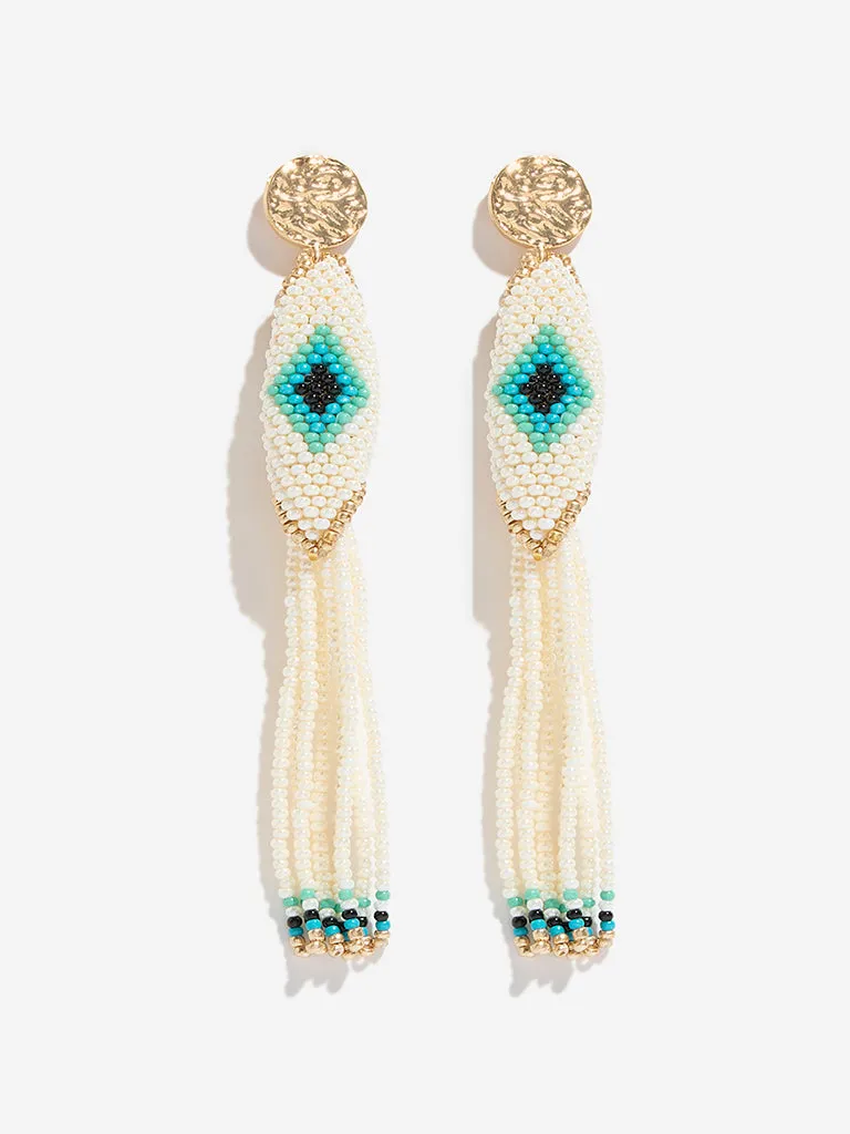 Westside Accessories Blue & White Evil Eye Dangler Earrings