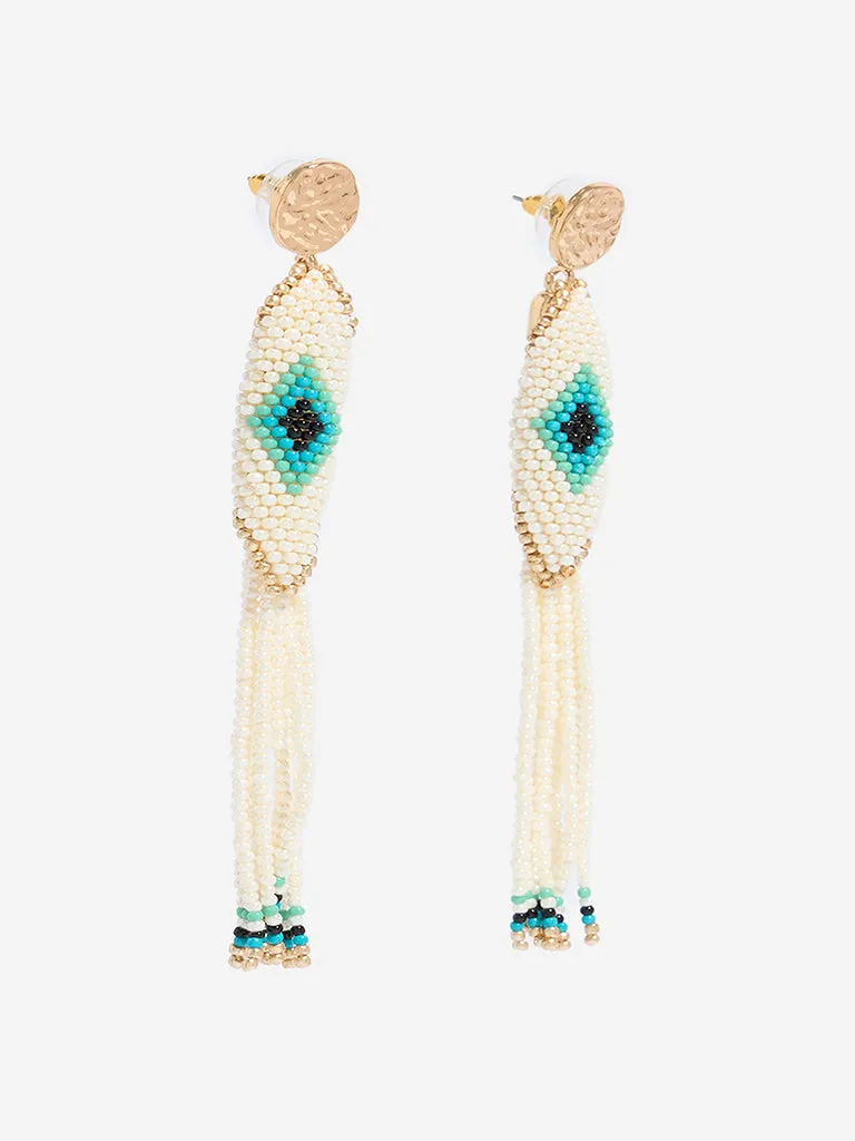 Westside Accessories Blue & White Evil Eye Dangler Earrings