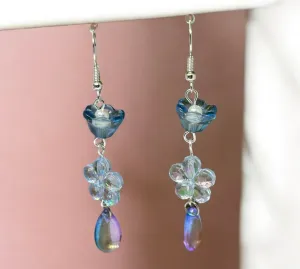 Whimsical - Blue mini flower earrings | elegant floral dangle chain earrings