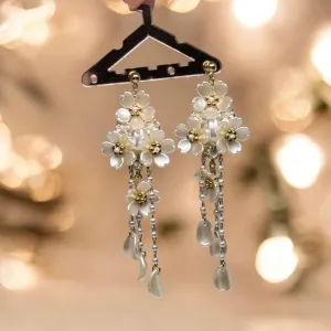 Whimsical - Daisy flower petal earrings |Kawaii cute fun hoop earrings | korean art colourful dangle earrings | white flower with crystal clear beads