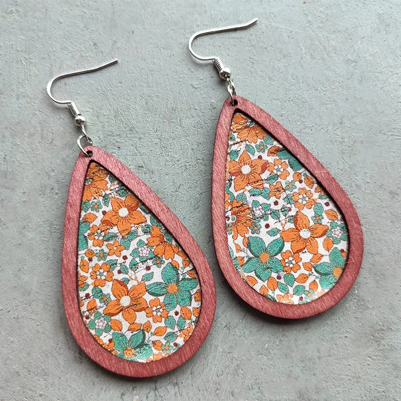 Wholesale 2Pairs/Pack Bohemian Floral Cork Earrings
