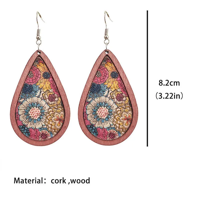 Wholesale 2Pairs/Pack Bohemian Floral Cork Earrings