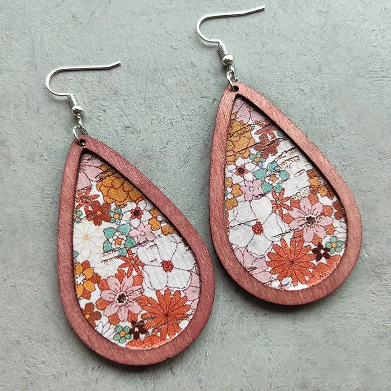 Wholesale 2Pairs/Pack Bohemian Floral Cork Earrings