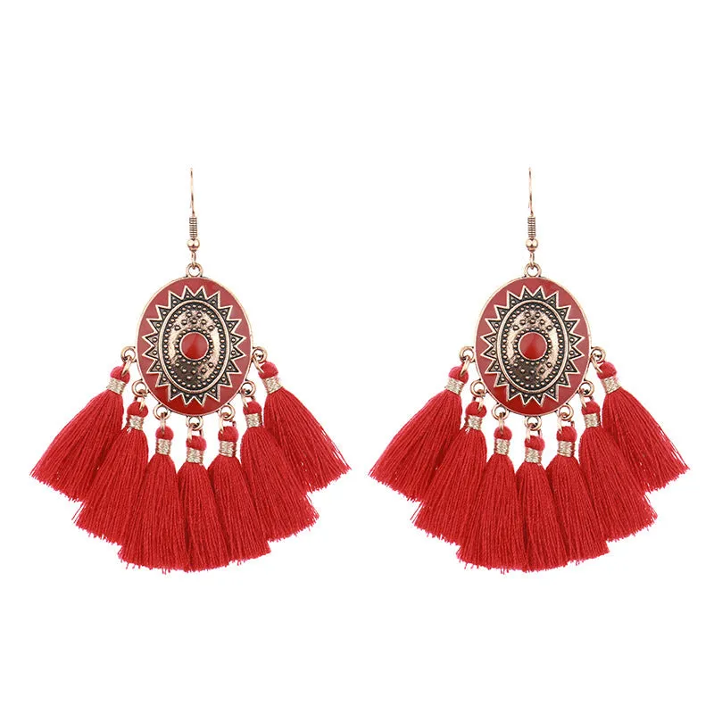 Wholesale Bohemian Handmade Tassel Alloy Earrings