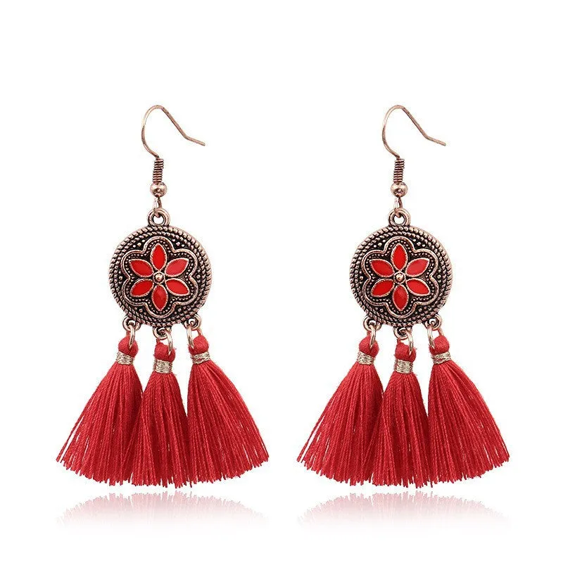 Wholesale Bohemian Handmade Tassel Alloy Earrings