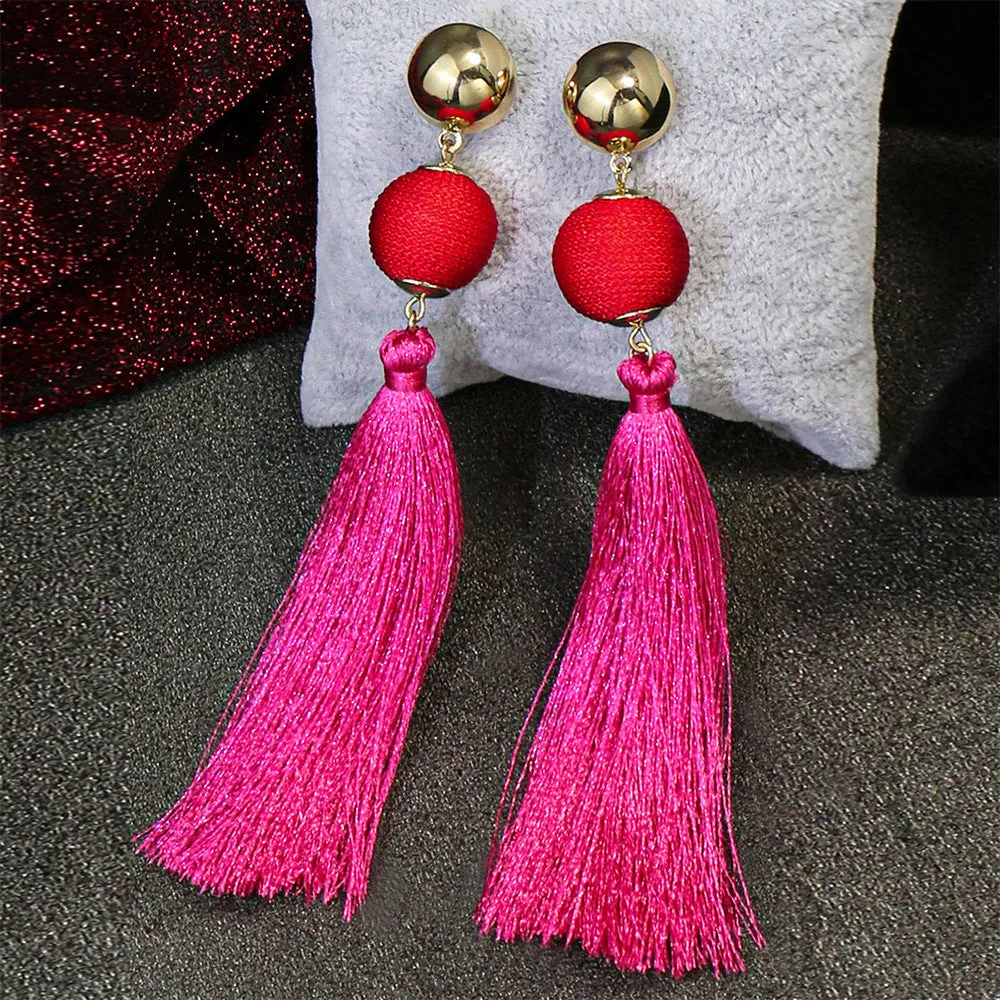 Wholesale Bohemian Handmade Tassel Alloy Earrings