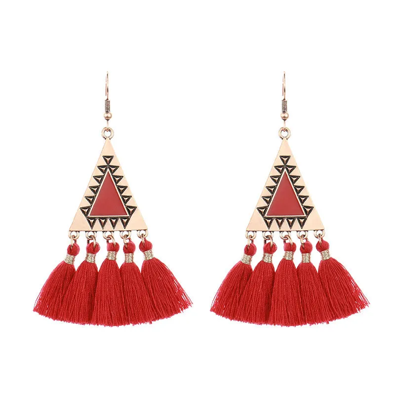 Wholesale Bohemian Handmade Tassel Alloy Earrings