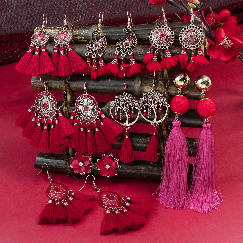 Wholesale Bohemian Handmade Tassel Alloy Earrings