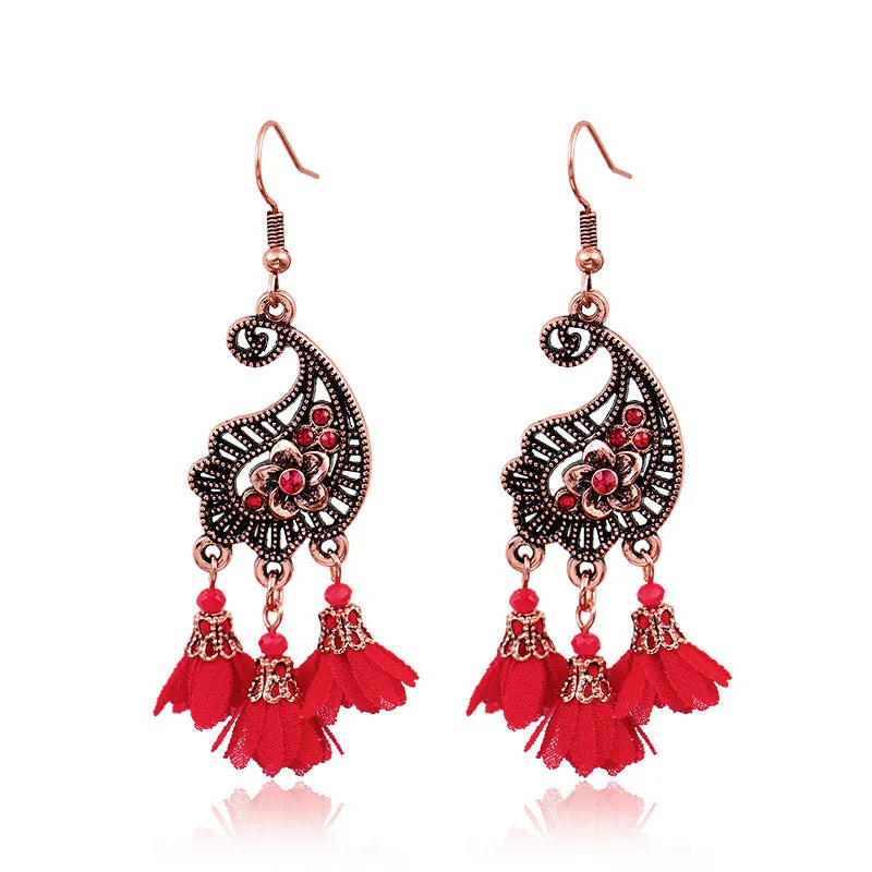 Wholesale Bohemian Handmade Tassel Alloy Earrings
