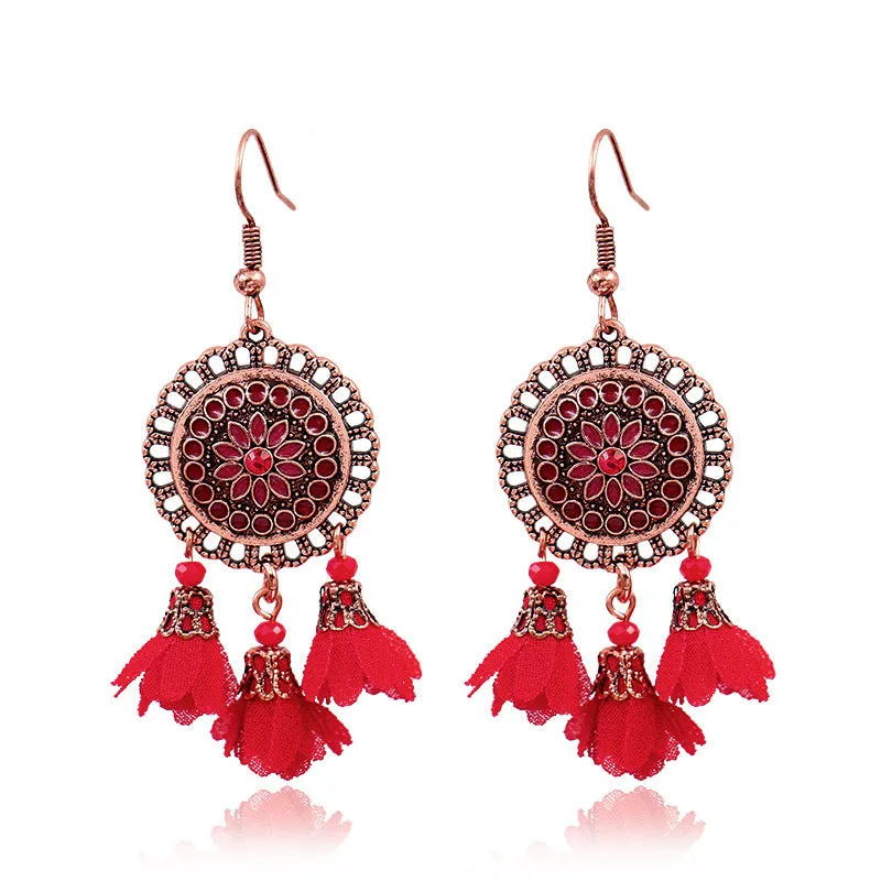 Wholesale Bohemian Handmade Tassel Alloy Earrings