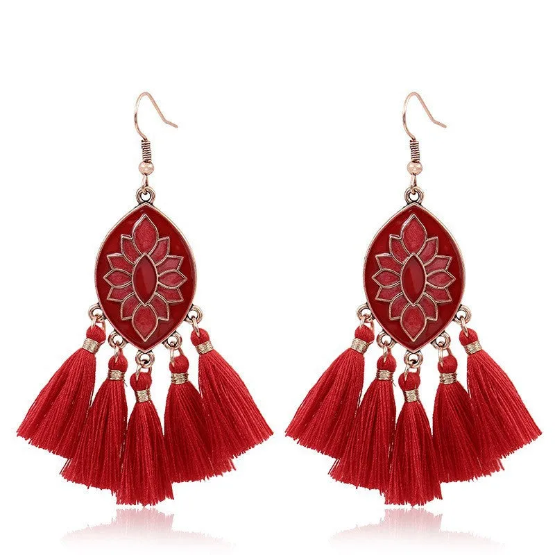 Wholesale Bohemian Handmade Tassel Alloy Earrings
