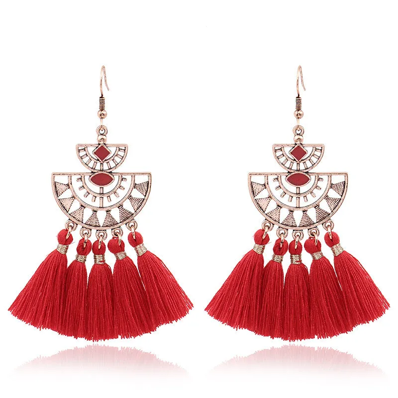 Wholesale Bohemian Handmade Tassel Alloy Earrings