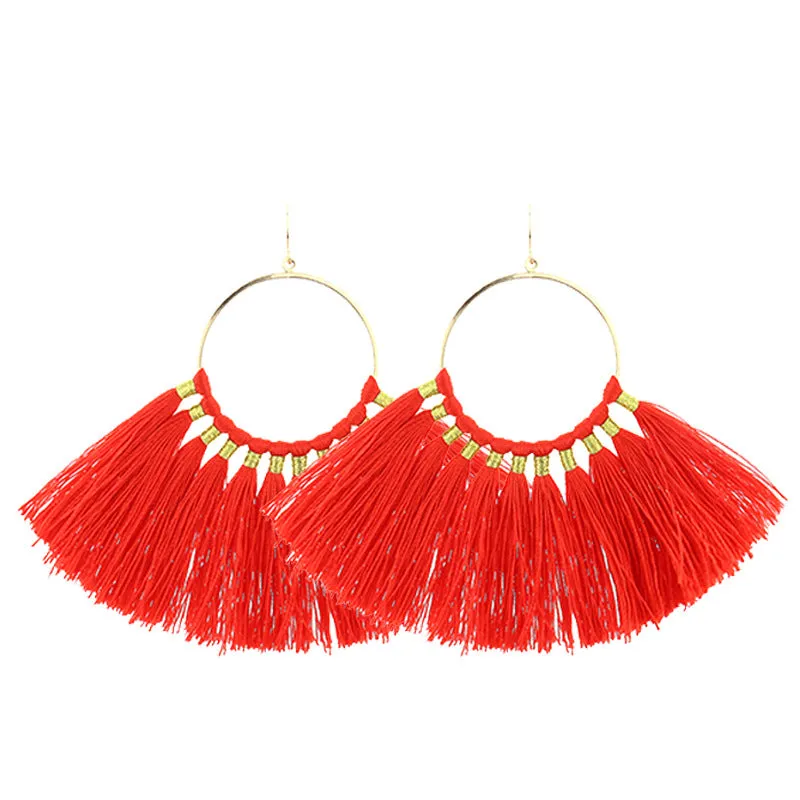 Wholesale Bohemian Handmade Tassel Alloy Earrings