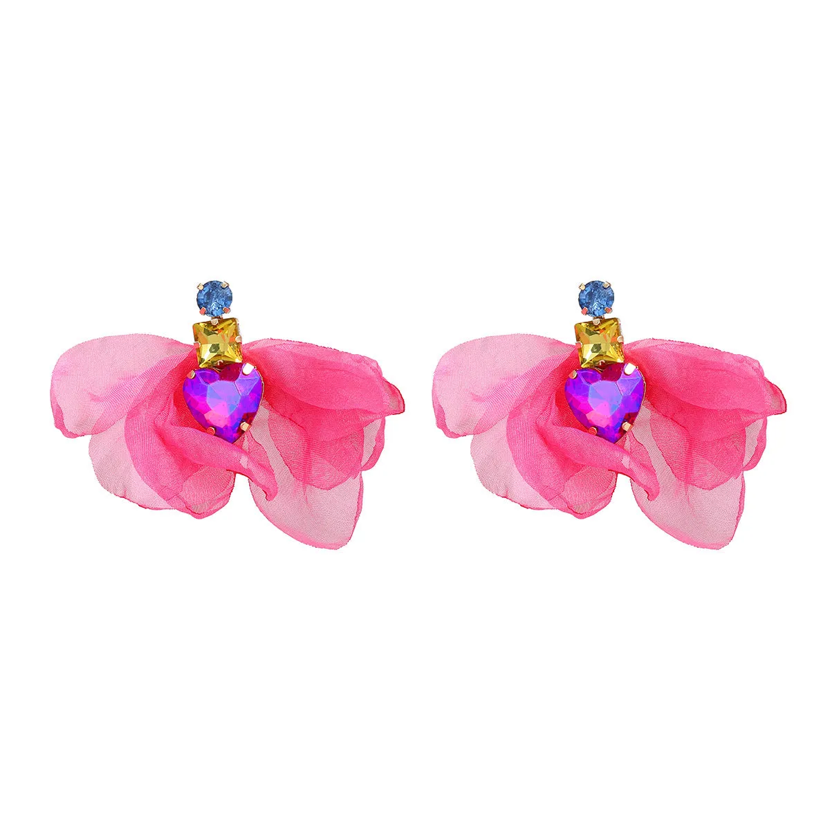 Wholesale Colored Diamond Fabric Floral Bohemian Ethnic Style Earrings