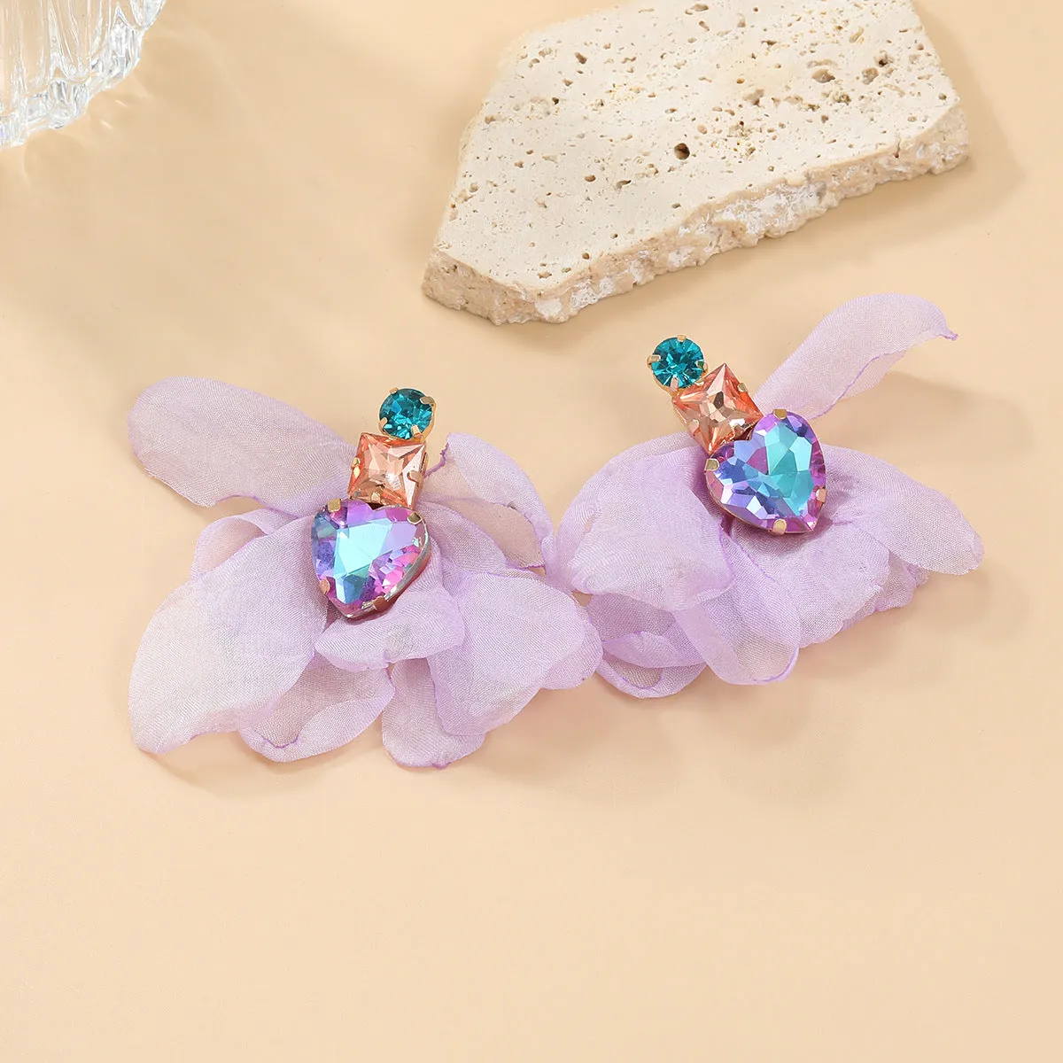 Wholesale Colored Diamond Fabric Floral Bohemian Ethnic Style Earrings