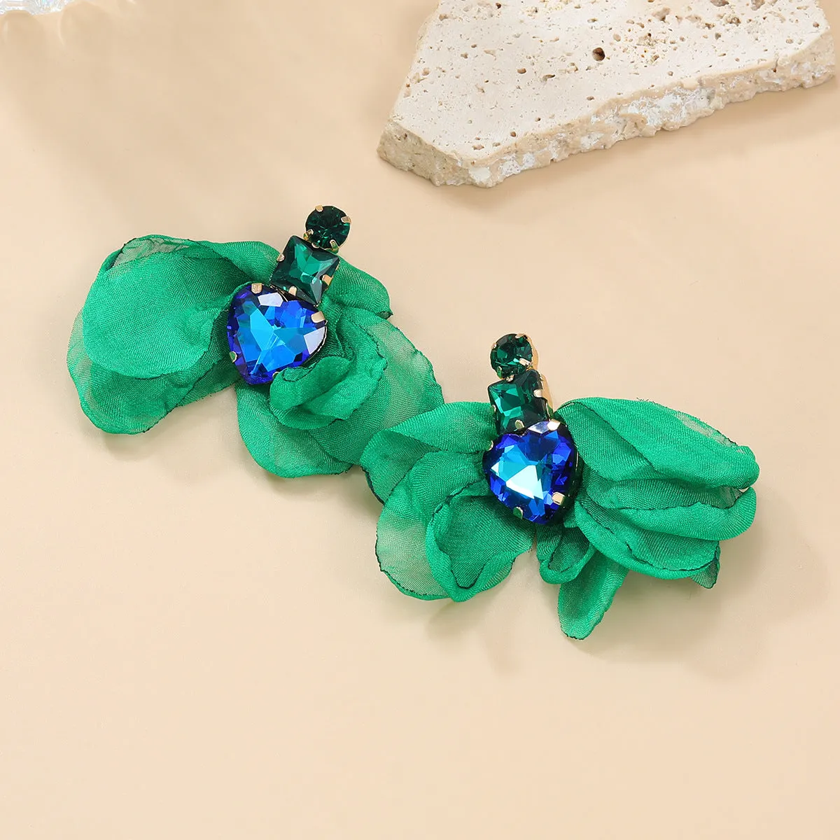 Wholesale Colored Diamond Fabric Floral Bohemian Ethnic Style Earrings