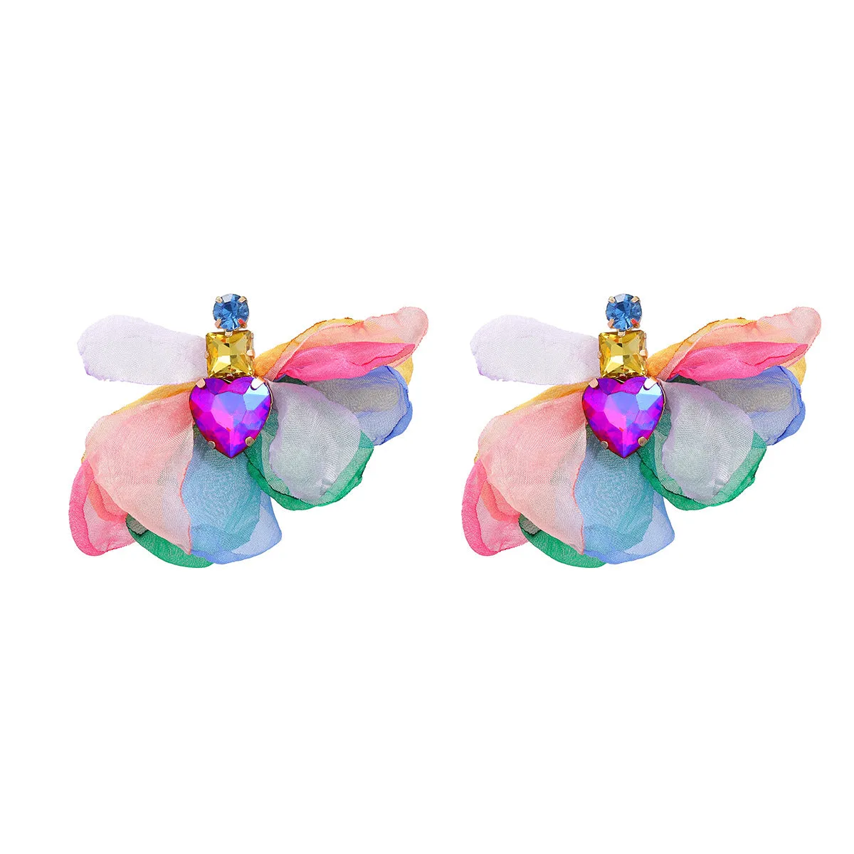 Wholesale Colored Diamond Fabric Floral Bohemian Ethnic Style Earrings