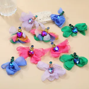Wholesale Colored Diamond Fabric Floral Bohemian Ethnic Style Earrings