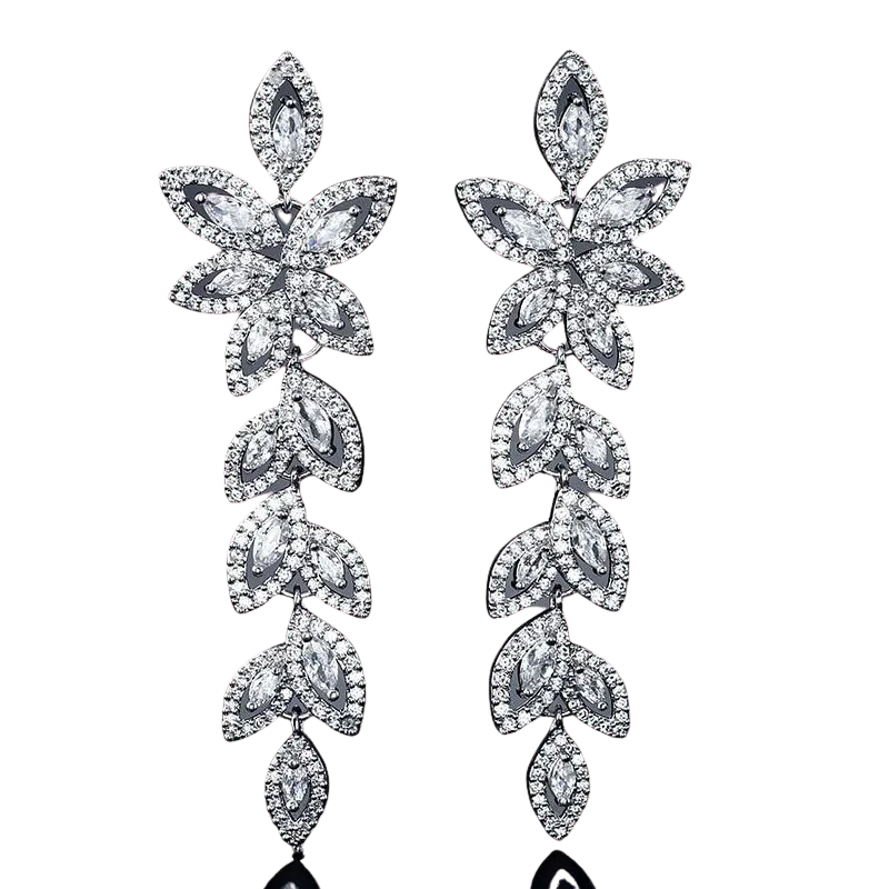Women Crystal Long Leaves Drop Earrings.