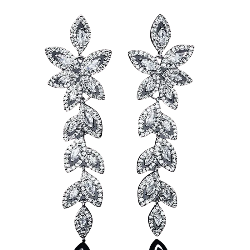 Women Crystal Long Leaves Drop Earrings.