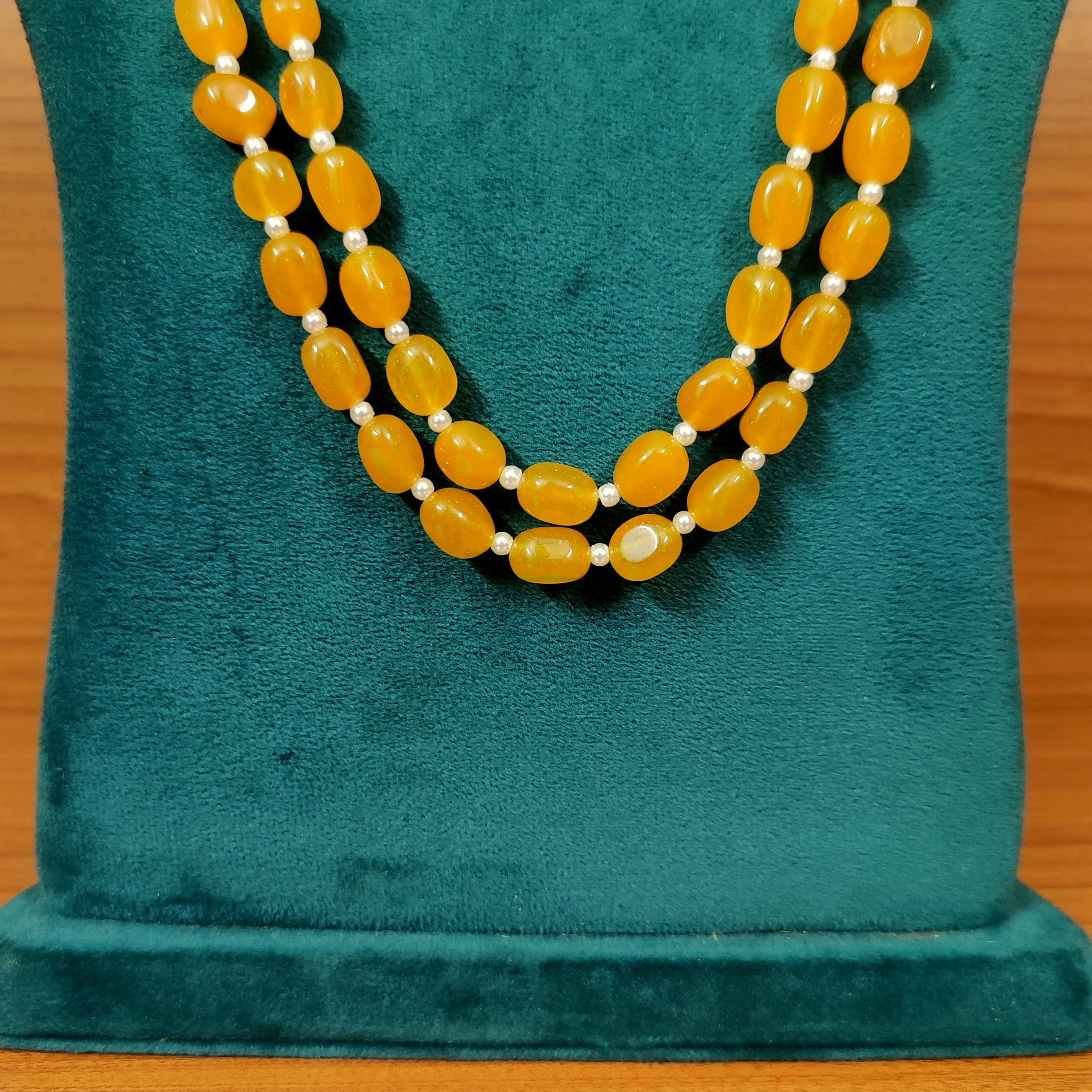 YELLOW ONYX & PEARL 2 LAYERED NECKLACE