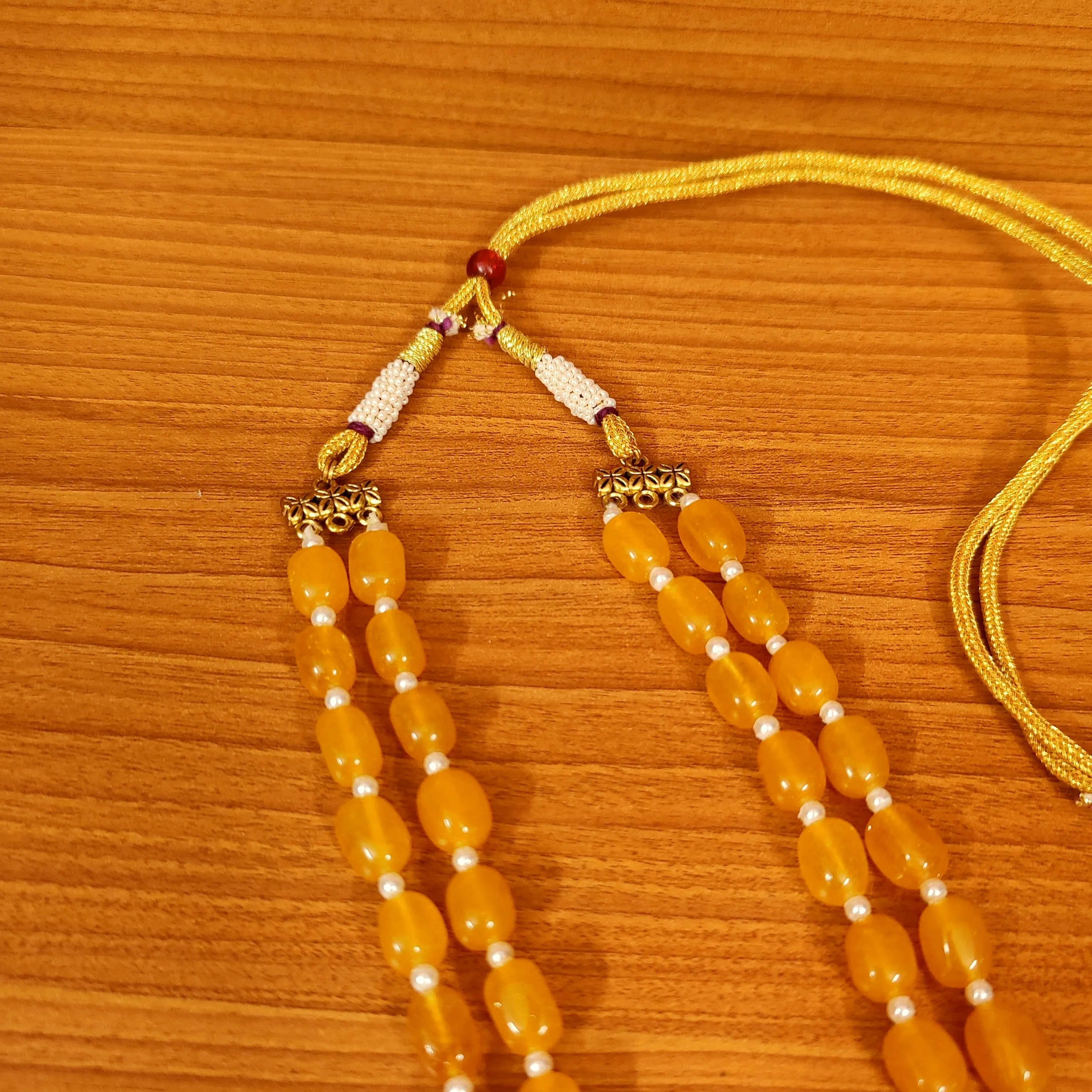 YELLOW ONYX & PEARL 2 LAYERED NECKLACE