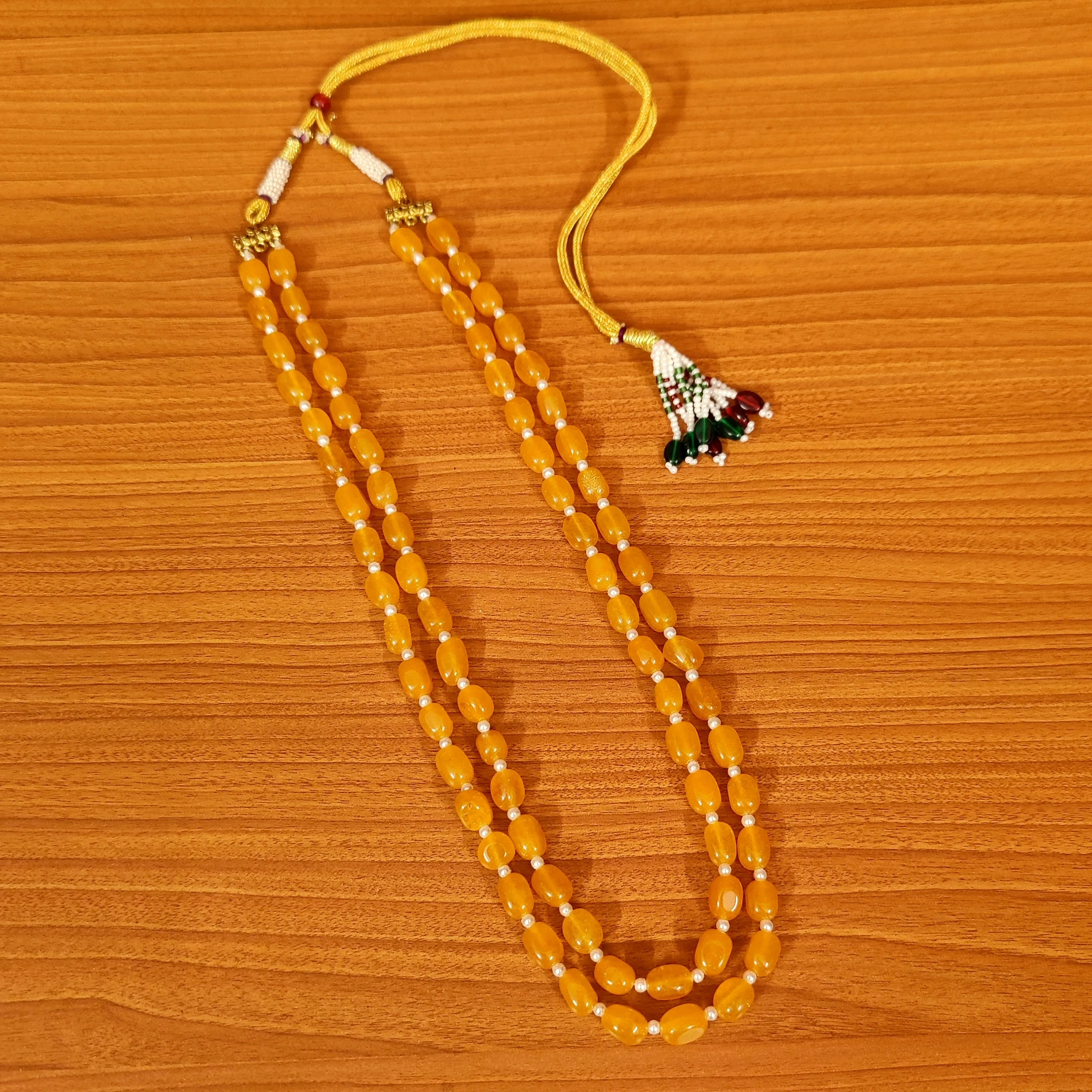 YELLOW ONYX & PEARL 2 LAYERED NECKLACE