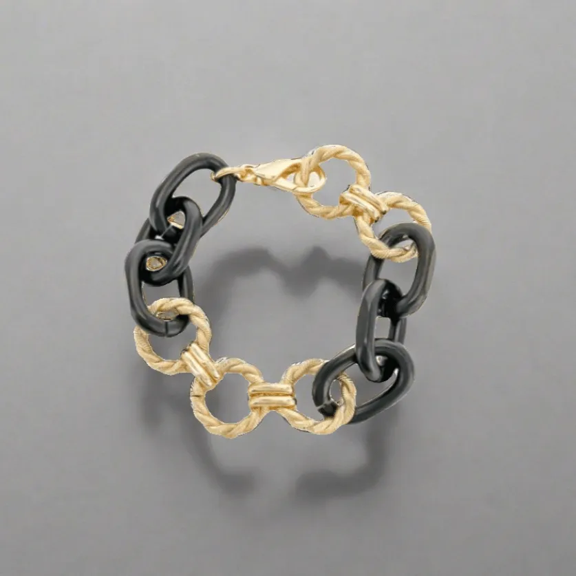 YGP and Black Enamel Large Link Bracelet